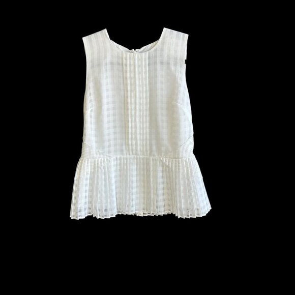 Banana Republic White Pleated Sleeveless Peplum Top Size 4 Petite - Picture 1 of 8